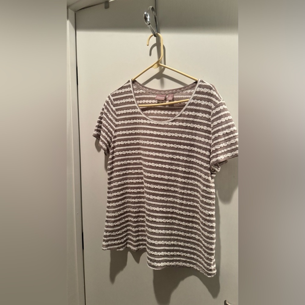 Chico’s Women's Striped Lace-Detail Tee - Taupe/White